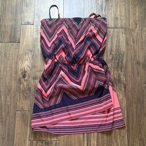 Express Pink and Navy Strapless Dress
